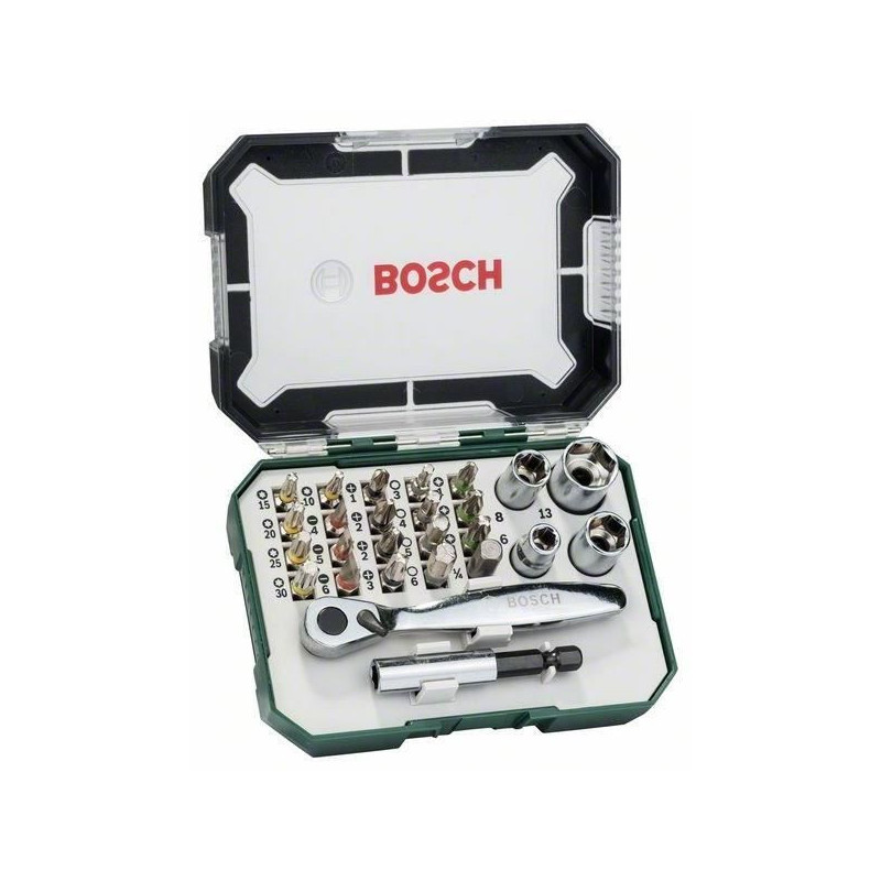 Set embout de vissage Bosch (Kit 26 pieces, Assortiment d'embouts de vissage avec cliquet)