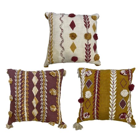 Coussin DKD Home Decor 40 x 15 x 40 cm Blanc Bordeaux Moutarde (3 Pièces