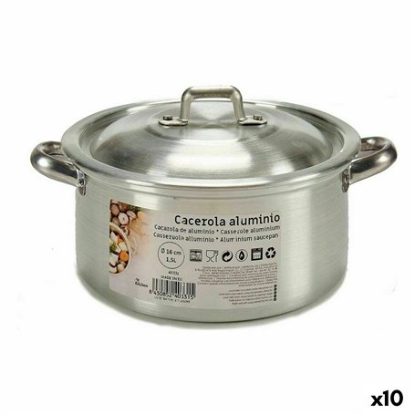Casserole avec Couvercle Argenté Aluminium 1,5 L 18 x 10 x 23,5 cm (10 U