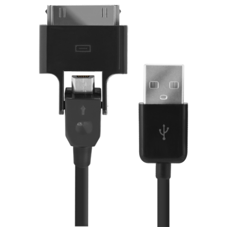 Câble USB/micro USB noir avec adaptateur 30 broches Apple