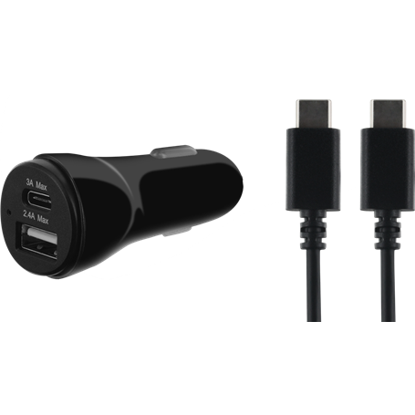 Chargeur allume-cigare avec câble USB C/USB C noirs