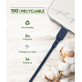 Câble Recyclable en coton USB A/USB C 2m Bleu Just Green