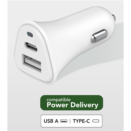 Double Chargeur voiture USB A+C PD 37W (12+25W) Power Delivery Souple