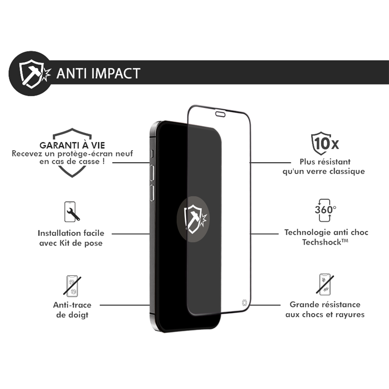 Image secondaire de Protège écran iPhone 12 / 12 Pro 3D Anti-impact - Garanti à vie Force