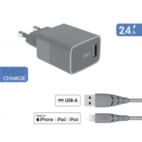 Chargeur maison 2.4A FastCharge Garanti à vie + Câble USB A/Lightning