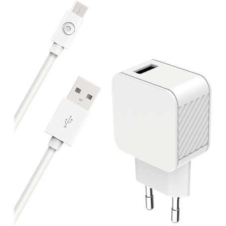 Chargeur maison USB A 2.4A FastCharge + Câble USB A/micro USB Blanc -