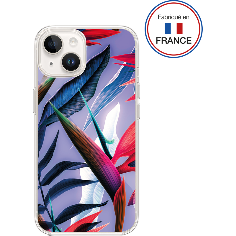 Coque Résine iPhone 13/14 Feuilles roses - Fabriquée en France Bigben