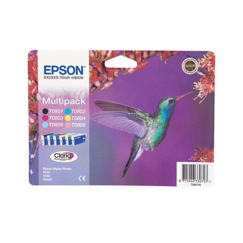 Epson Multipack T0807 - Colibri - Noir, jaune, cyan, magenta, magenta clair, cyan clair (C13T08074011)