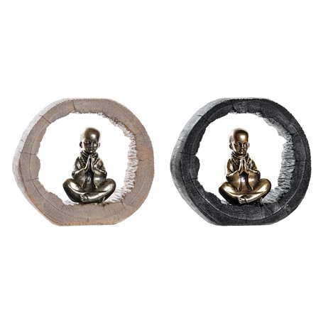 Figurine Décorative DKD Home Decor Noir Doré Moine Oriental 20,8 x 6,5