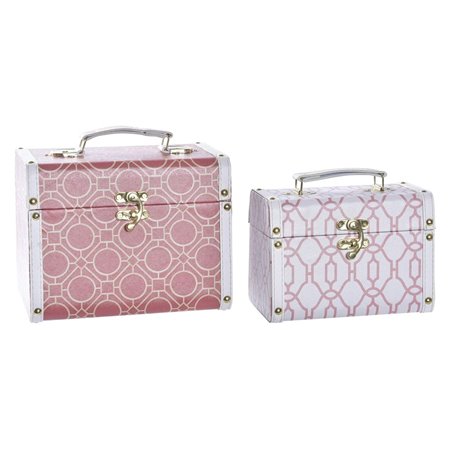 Set de boîtes décoratives DKD Home Decor Toile Bois Orange Blanc 24 x 