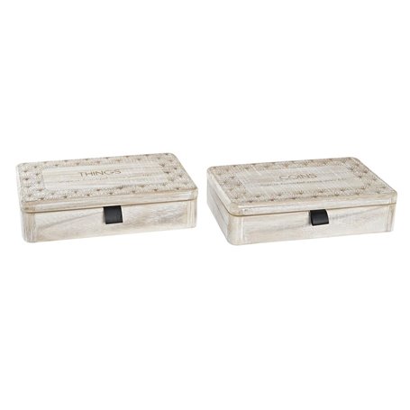 Boîte Décorative DKD Home Decor Naturel Bois MDF 28 x 18 x 6,5 cm (2 U