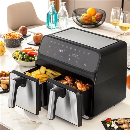 Friteuse sans Huile InnovaGoods Fryinn Double 8000 Noir Acier inoxydab
