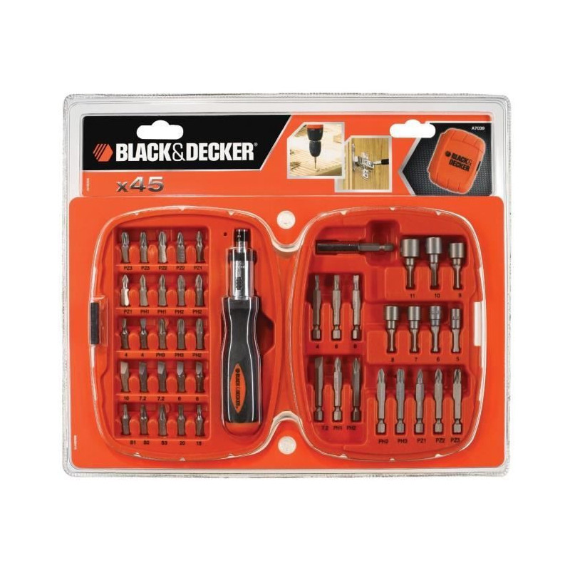 Image secondaire de Jeu d'embouts avec tournevis Black & Decker A7039 -XJ 45 Pièces Hex Phillips Pozidriv Torx