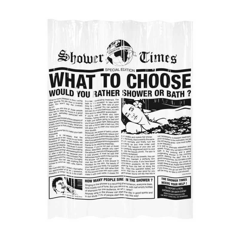 Rideau de Douche Gelco Gazette Noir PEVA 180 x 200 cm