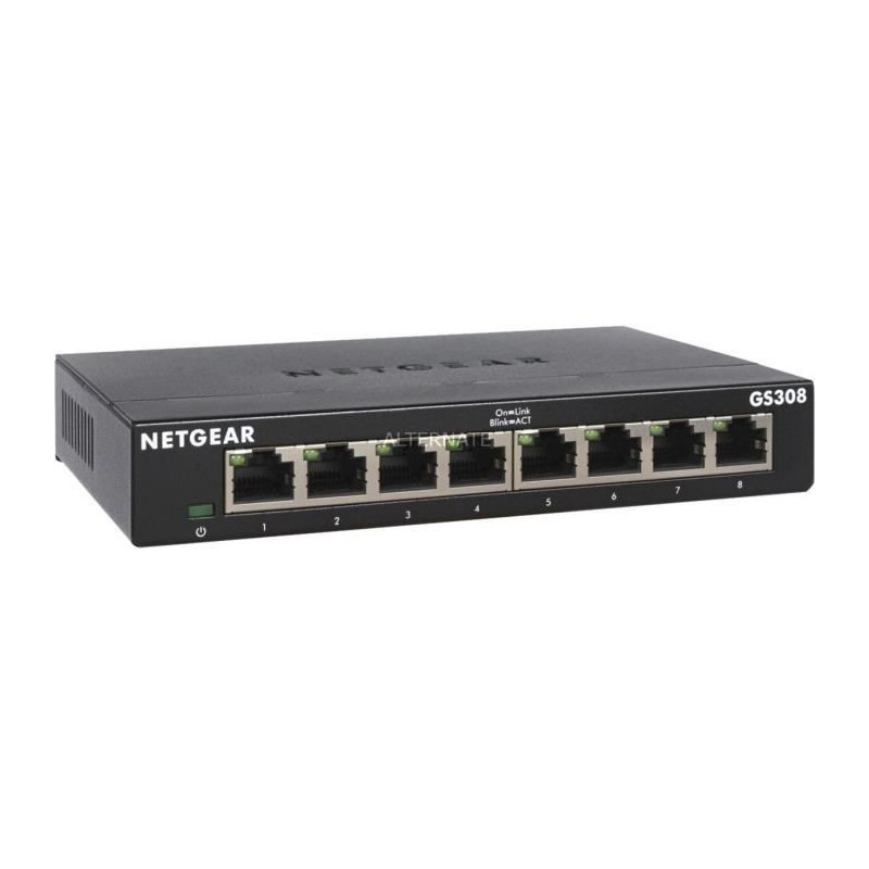 Netgear GS308-300PES commutateur réseau Non-géré L2 Gigabit Ethernet (10/100/1000) Noir