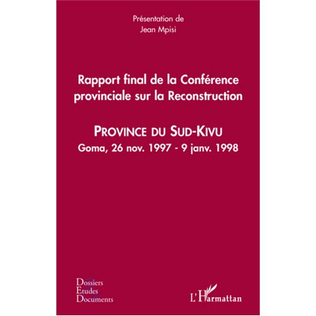 Rapport final de la Conférence provinciale sur la Reconstruction (Sud-Kivu)