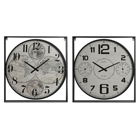 Horloge Murale Home ESPRIT Blanc Noir Métal Bois MDF 62 x 6 x 65 cm (2