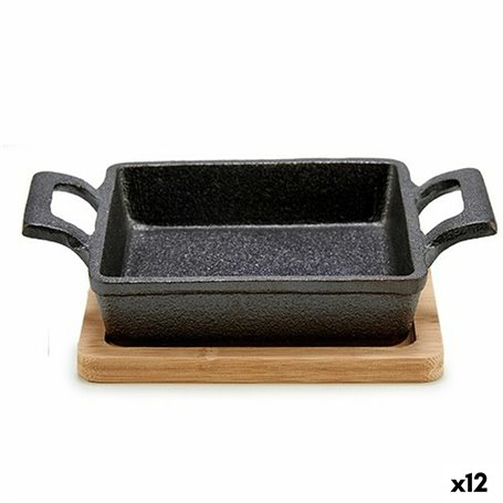 Poêle à tapas Marron Noir Bambou Fer 19 x 5 x 14 cm (12 Unités)