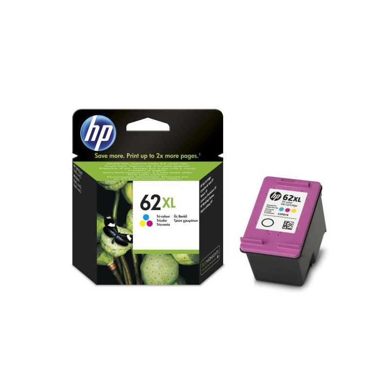 HP 62XL Cartouche d'encre trois couleurs grande capacité authentique (C2P07AE) pour Officejet Mobile 250, Envy 5540/5640/7640