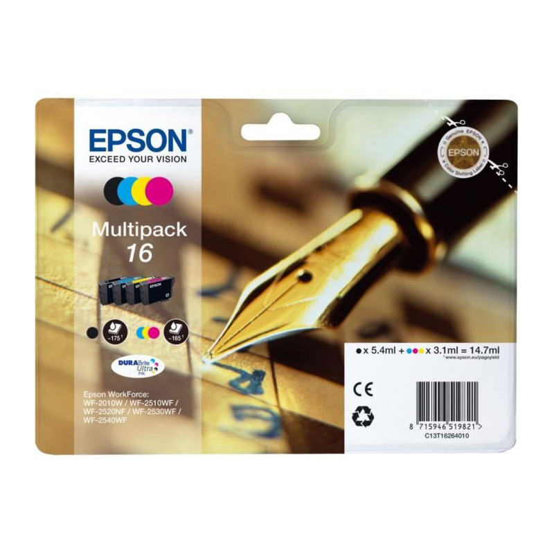 Cartouche d'encre Epson Multipack 16 - Stylo Plume - Noir, Cyan, Jaune, Magenta