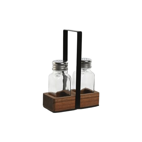 Salière et Poivrière Home ESPRIT Noir Verre Bois d'acacia 12 x 6 x 17,
