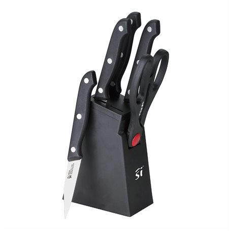 Ensemble de couteaux de cuisine et support San Ignacio SG-4181 Noir Ac
