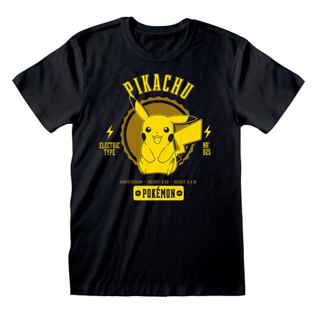 T shirt à manches courtes Pokémon Collegiate Picachu Noir Unisexe