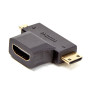 Adaptateur 2 en 1 HDMI port micro HDMI + mini HDMI m le port HDMI femelle connec