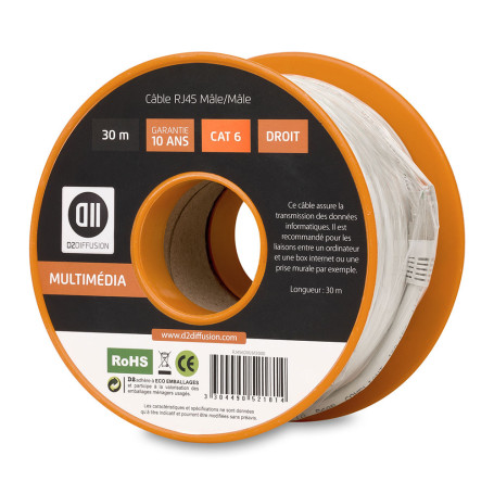 Bobine c ble RJ45 droit M CAT6 -30m