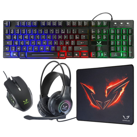 Pack Gamer 4-en-1 filaire pr PC Casque micro rtro-clair + clavier avec LED RG