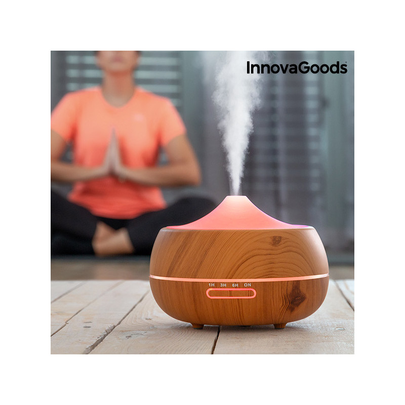 Humidificateur à Diffuseur d'Arômes avec LED Multicolore Wooden-Effect InnovaGoods