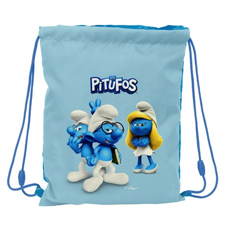 Sac à dos serré par des ficelles Los Pitufos Bleu Bleu ciel 26 x 34 x 1 cm