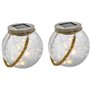 Lot de 2 boules solaires - LUMISKY - CRACK BALL CORD - H13 cm - Verre craquelé a poser - Poignée corde micro - LED blanc chaud