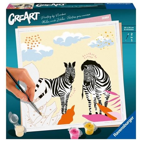 CreArt Zebre 20x20 cm - format carré - Peinture par numéros  Des 12 ans  Ravensburger - 23666