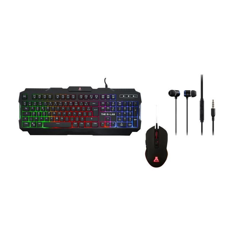 Pack Gamer 3 en 1 - The G-Lab - COMBO HELIUM - Souris Filaire - Clavier Filaire - Tapis de Souris