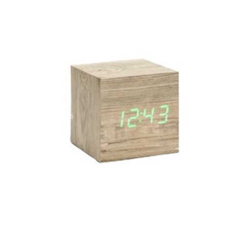 WOODEN CUBE CLICK CLOCK ASH / GREEN LED
