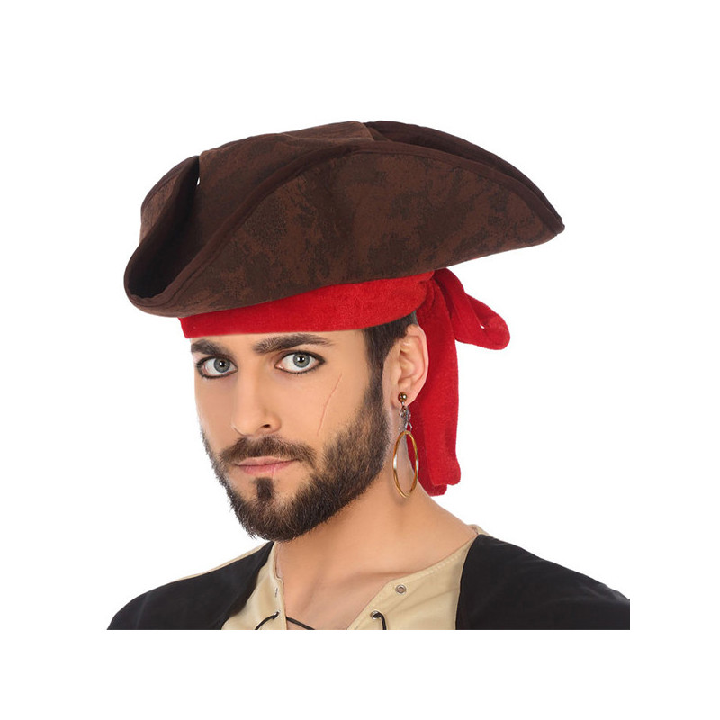 Chapeau Pirate Marron Rouge