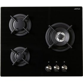 AIRLUX AV635HBK Plaque dessus verre Gaz - 3 foyer(s) - Noir - Sécurité gaz - 60 cm