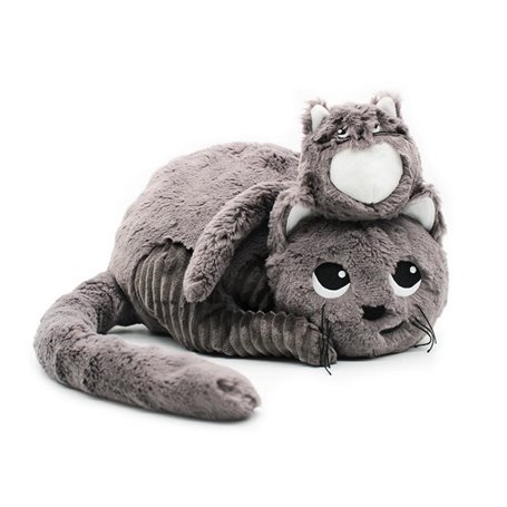 Peluche chat Miaou maman et son bébé gris