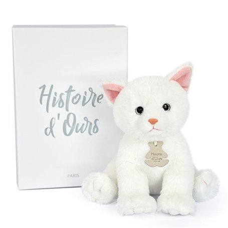 Peluche Bebe chat blanc avec boite