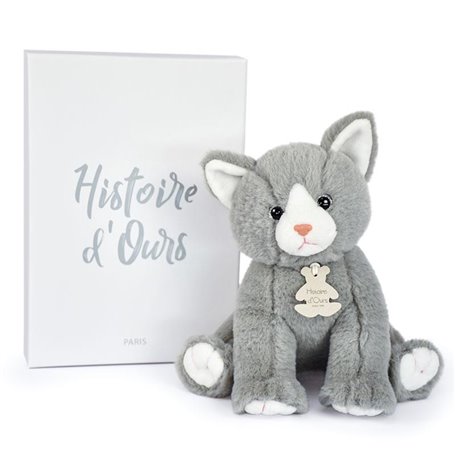 Peluche Bebe chat gris avec boite