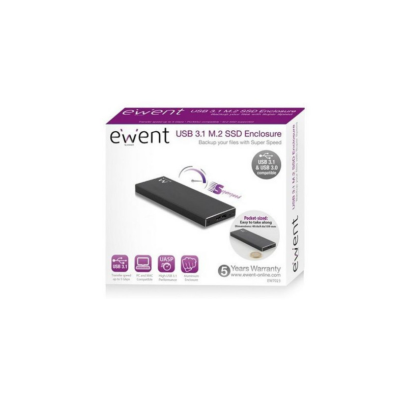 Ewent EW7023 Boîtier de disques de stockage Enceinte ssd Noir M.2