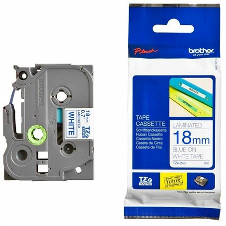 Brother TZE-243 ruban d'étiquette Bleu sur blanc