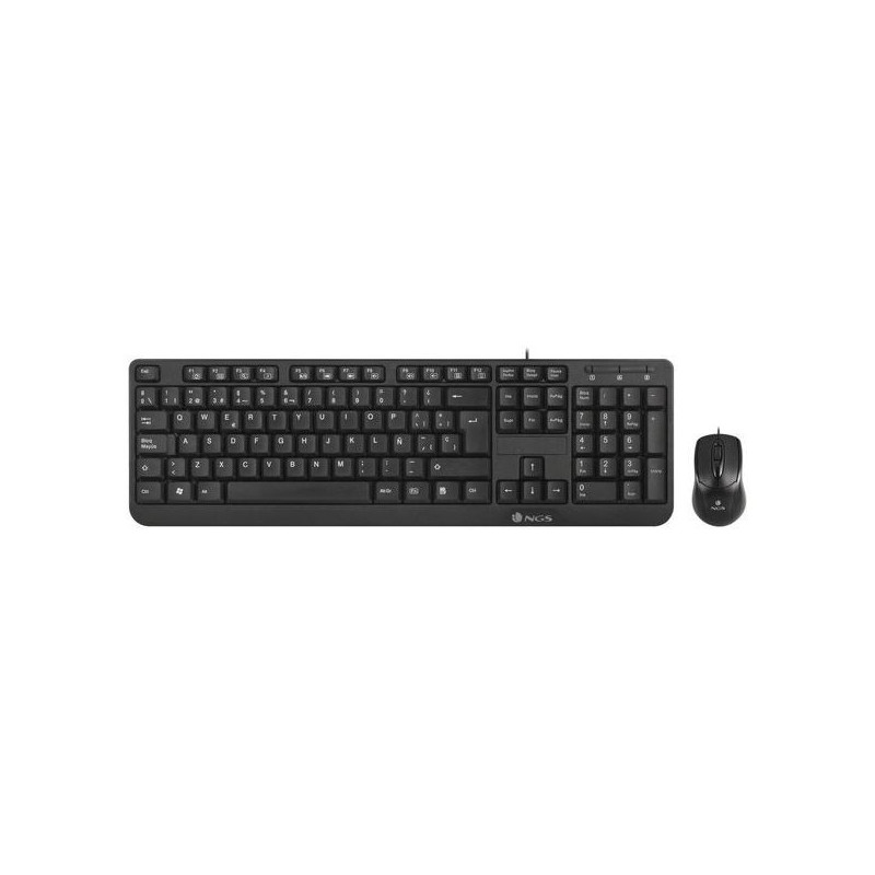 NGS Cocoa Kit, Qwerty, ES clavier Souris incluse USB Espagnole Noir