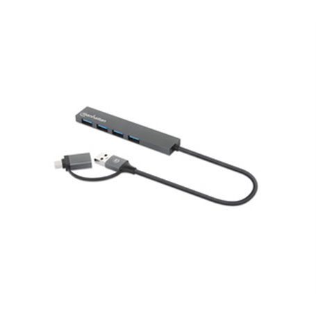 Manhattan 181006 hub & concentrateur USB 3.2 Gen 1 (3.1 Gen 1) Type-A 5000 Mbit/s Gris