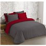 VISION - Bicolore - Housse de couette Réversible 200x200cm avec 2 taies 65x65cm - Anthracite/rouge - 100% coton