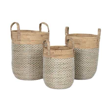 Set de basket Home ESPRIT Blanc Naturel Marron Clair PVC Corde Herbier marin Joncs 44 x 44 x 63 cm (3 Pièces)