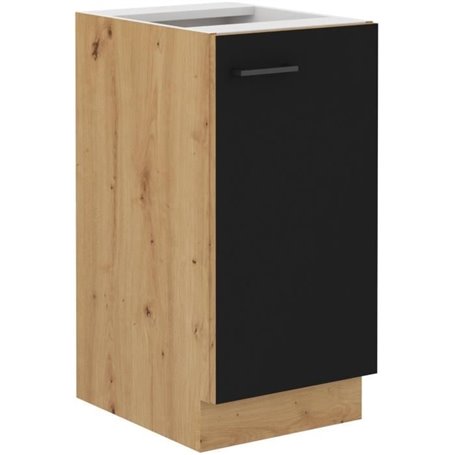 Meuble bas - MODENA - 40 cm - 1 porte battante - Chene artisan et noir mat - CUISINIER