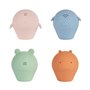 Badabulle Lot de 4 Aspergeurs de bain - Jouets de Bain en Silicone Souple - S'ouvrent pour etre lavés
