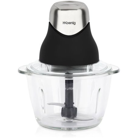 Mini hachoir électrique - H.Koenig - LEO8 - 320 W - Bol en verre 1 L - Lames en acier inoxydable - Noir mat et chrome